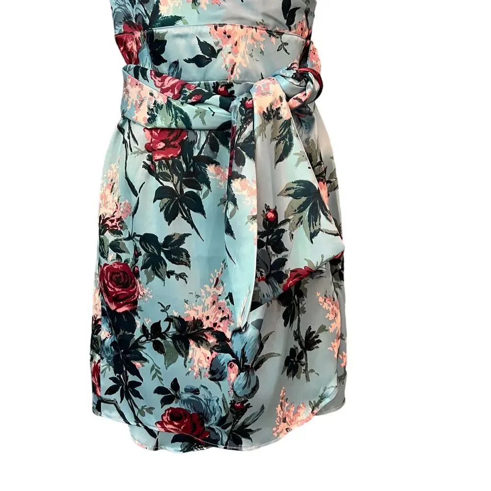 Pinup Couture Rockabilly Retro Ava Faux Wrap Blue Floral Dress Sz Small - Picture 3 of 8
